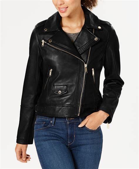 michael kors leather moto jacket tan|Michael Kors asymmetrical leather jacket.